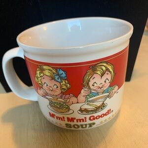 Vintage Campbells  Soup Mug with Red and White Design With Boy and Girl 1989